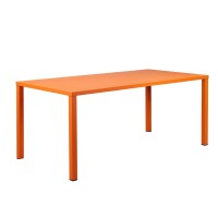 Benjara Bm223166 Slatted Top Metal Dining Table With Straight Legs, Orange