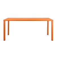 Benjara Bm223166 Slatted Top Metal Dining Table With Straight Legs, Orange