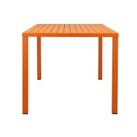 Benjara Bm223166 Slatted Top Metal Dining Table With Straight Legs, Orange