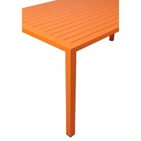 Benjara Bm223166 Slatted Top Metal Dining Table With Straight Legs, Orange