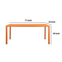 Benjara Bm223166 Slatted Top Metal Dining Table With Straight Legs, Orange