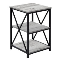 Monarch Specialties Rectangular End Accent Nightstand X-Cross Storage Shelves Side Table 26 H Grey