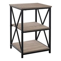 Monarch Specialties Rectangular End Accent Nightstand X-Cross Storage Shelves Side Table, 26 H, Dark Taupe