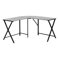 Monarch Specialties Modern Corner L-Shaped Writing Laptop Table For Home & Office Metal Legs Left Or Righ Configuration Computer Desk 55 L Grey