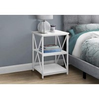 Monarch Specialties Rectangular End Accent Nightstand X-Cross Storage Shelves Side Table, 26 H, White