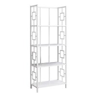 Monarch Specialties I 3618 Bookshelf, Bookcase, Etagere, 4 Tier, 62 H, Office, Bedroom, Metal, Laminate, White, Contemporary, Modern