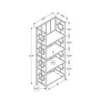 Monarch Specialties I 3618 Bookshelf, Bookcase, Etagere, 4 Tier, 62 H, Office, Bedroom, Metal, Laminate, White, Contemporary, Modern