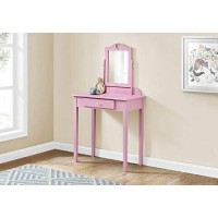 Monarch Specialties I 3328 Vanity Desk Makeup Organizer Dressing Table With Mirror And Storage Drawer For Girls Vanity - Pink, 28 W X 16 D X 52 H