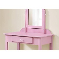 Monarch Specialties I 3328 Vanity Desk Makeup Organizer Dressing Table With Mirror And Storage Drawer For Girls Vanity - Pink, 28 W X 16 D X 52 H