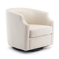 Comfort Pointe Infinity White Linen Fabric Upholstered Modern Swivel And Rocker Barrel Chair