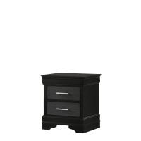 Benjara 2 Drawer Wooden Nighstand With Horizontal Pull And Studded Accent, Black