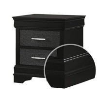 Benjara 2 Drawer Wooden Nighstand With Horizontal Pull And Studded Accent, Black