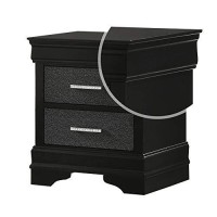 Benjara 2 Drawer Wooden Nighstand With Horizontal Pull And Studded Accent, Black