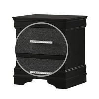 Benjara 2 Drawer Wooden Nighstand With Horizontal Pull And Studded Accent, Black