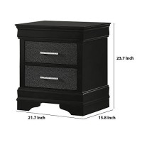 Benjara 2 Drawer Wooden Nighstand With Horizontal Pull And Studded Accent, Black