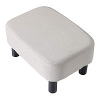Ibuyke 16.54 Small Footstool, Linen Fabric Pouf, With Padded Seat Pine Wood Legs And Padded Rectangular Stool, For Living Room Bedroom, Linen Rf-Bd213