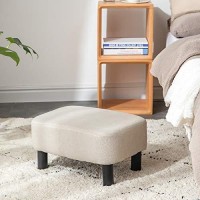 Ibuyke 16.54 Small Footstool, Linen Fabric Pouf, With Padded Seat Pine Wood Legs And Padded Rectangular Stool, For Living Room Bedroom, Linen Rf-Bd213