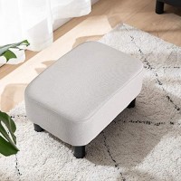 Ibuyke 16.54 Small Footstool, Linen Fabric Pouf, With Padded Seat Pine Wood Legs And Padded Rectangular Stool, For Living Room Bedroom, Linen Rf-Bd213