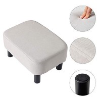 Ibuyke 16.54 Small Footstool, Linen Fabric Pouf, With Padded Seat Pine Wood Legs And Padded Rectangular Stool, For Living Room Bedroom, Linen Rf-Bd213