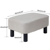 Ibuyke 16.54 Small Footstool, Linen Fabric Pouf, With Padded Seat Pine Wood Legs And Padded Rectangular Stool, For Living Room Bedroom, Linen Rf-Bd213