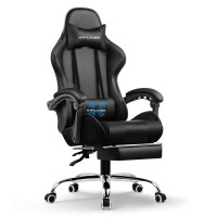 Gtplayer Gaming Chair, Computer Chair With Footrest And Lumbar Support, Height Adjustable Game Chair With 360?-Swivel Seat And Headrest And For Office Or Gaming (Black)