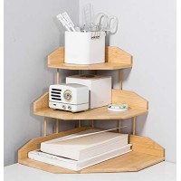 Hynawin Bamboo Spice Rack Corner Shelves-3 Tier Standing Pantry Shelf For Kitchen Counter Storage,Bathroom Countertop Storage Organizer-Irregular Pattern Desk Bookshelf
