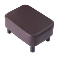 Ibuyke 1654 Small Footstool, Pu Faux Leather Step Stool, With Padded Seat Pine Wood Legs And Padded Rectangular Stool, For Living Room Bedroom, Brown Rf-Bd209