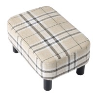 Ibuyke 1654 Small Footstool, Linen Fabric Pouf, With Padded Seat Pine Wood Legs And Padded Rectangular Stool, For Living Room Bedroom, Stripe Rf-Bd215