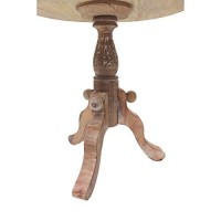 The Urban Port Intricately Carved Round Top Mango Wood Side End Table With Pedestal Base, Brown And White