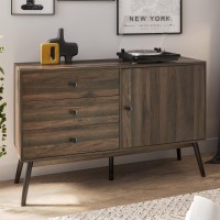 Belleze 52A Sideboard Buffet Cabinet Kitchen Cupboard Pantry Cabinet Console Table Bathroom Floor Cabinet With 3 Drawers And Adjustable Shelf Coffee Bar Hutch For Living Room Bedroom Dark Walnut