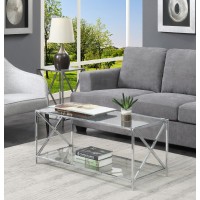 Convenience Concepts Oxford Coffee Table, Clear Glass/Chrome Frame