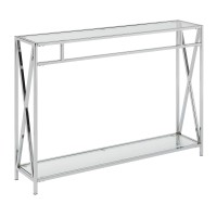Convenience Concepts Oxford Console 42-Contemporary Modern Sofa Storage Shelf, Narrow Entryway Hall Table For Living Room, Bedroom, Bathroom, Glass/Chrome