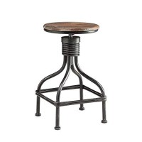 Benjara Vintage Metal Frame Swivel Counter Bar Stool With Round Wooden Seat, Brown And Gray