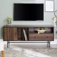 Home Accent Furnishings 60 Modern Tv Console With Record Storage - Dark Walnut