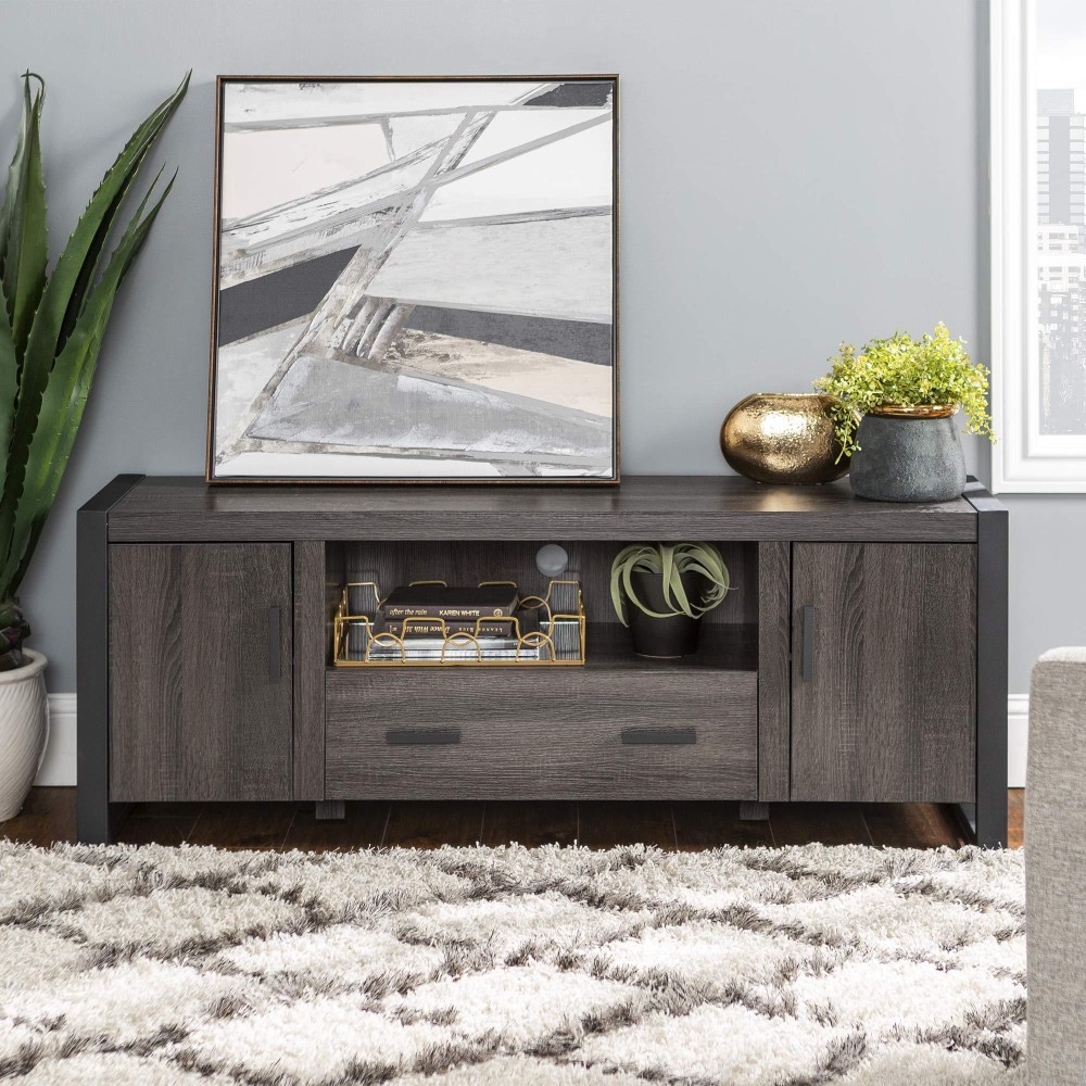 Home Accent Furnishings 60 Urban Industrial Wood Tv Stand - Charcoal