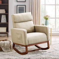 Altrobene Accent Rocking Chair Nursery Mid Century Modern Rocker Comfy Chair High Back Armchair For Living Roombedroombaby Room, Beige