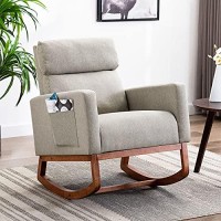 Altrobene Accent Rocking Chair Nursery Mid Century Modern Rocker Comfy Chair High Back Armchair For Living Roombedroombaby Room, Beige