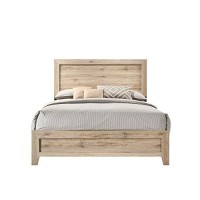 Benjara Wooden Queen Bed With Rectangular Headboard And Rough Hewn Texture, Brown