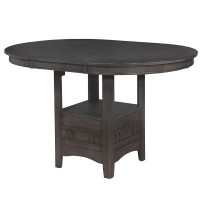 Benjara Round Counter Height Table With Pedestal Base And Extendable Leaf, Gray