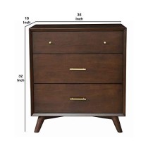 Benjara 3 Drawer Mid Century Modern Wooden Chest With Splayed Legs, Brown