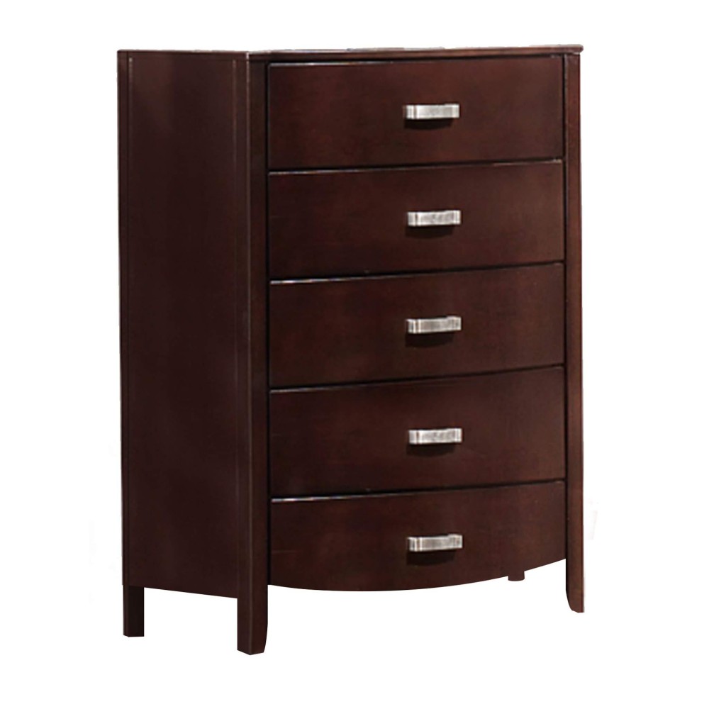 Benjara Wooden Chest With 5 Spacious Drawers And Bar Pull Handles, Brown