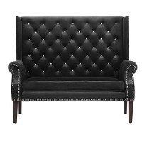 Benjara Fabric Upholstered Loveseat With Button Tufted Tall Backrest, Black