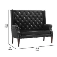 Benjara Fabric Upholstered Loveseat With Button Tufted Tall Backrest, Black