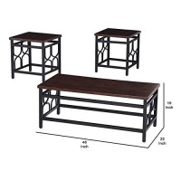 Benjara Wood And Metal 3 Piece Cocktail Table Set, Brown And Black