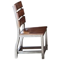 Benjara Wooden Side Chair With Metal Block Legs And Curved Back, Brown