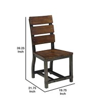Benjara Wooden Side Chair With Metal Block Legs And Curved Back, Brown