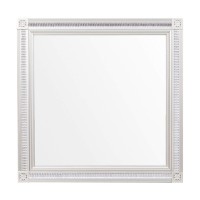 Benjara Wooden Square Mirror With Carvings And Bevelled Edges, Silver