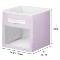 Mdesign Fabric Nursery/Playroom Closet Storage Organizer Bin Box With Front Handle/Window For Cube Furniture Shelving Units, Hold Toys, Clothes, Diapers, Bibs, Jane Collection, 6 Pack, Lt Purple/White