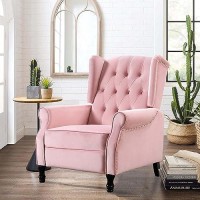 Altrobene Velvet Accent Chair, Push Back Recliner Chair, Wingback Arm Chair For Living Roombedroomhome Theaterreception Area, Pink