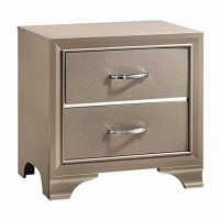 Benjara 2 Drawers Contemporary Nightstand With Mirror Accents And Metal Pull, Silver